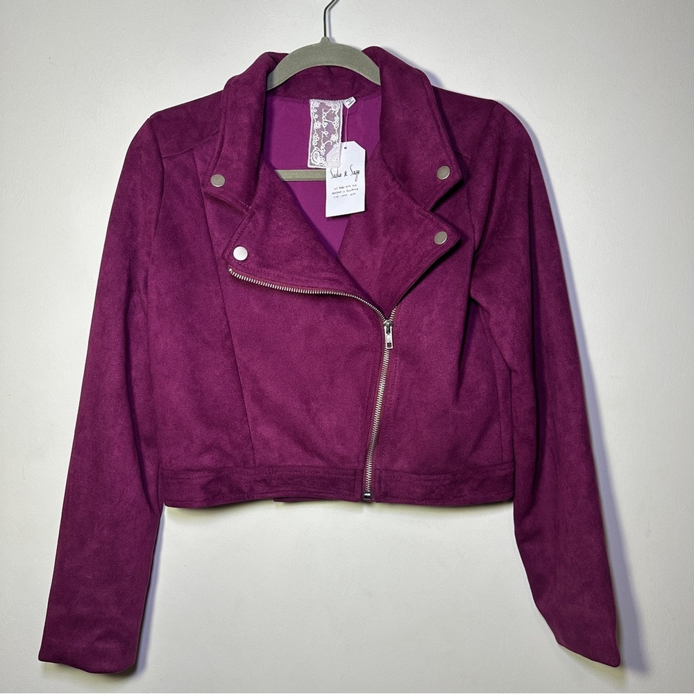 Sadie & Sage Cropped Faux Suede Moto Asymmetric Jacket Size Small NWT Biker